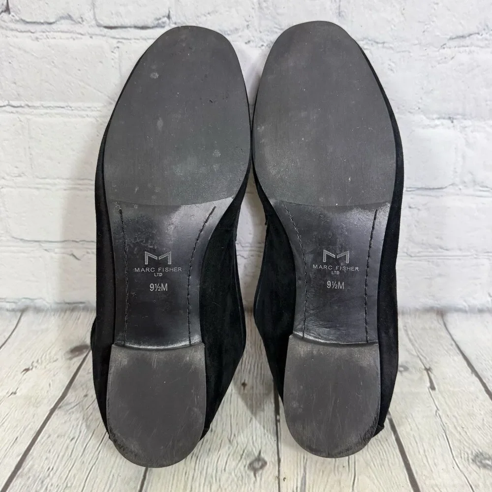 Marc Fisher Womens 9.5 Black Suede Penny Loafers Leather Slip On Flats Preppy